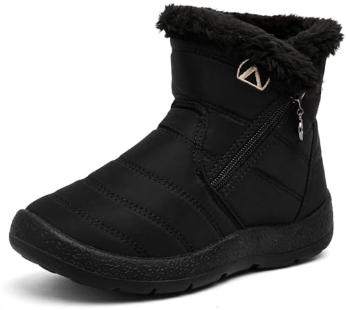 VTASQ Kids Snow Boots Boys Girls Fur Lined Warm Ankle Boots Outdoor Waterproof Winter Boots Non-Slip Cotton Shoe Slip On Walking Boots (Little Kid/Big Kid) Black 13 UK