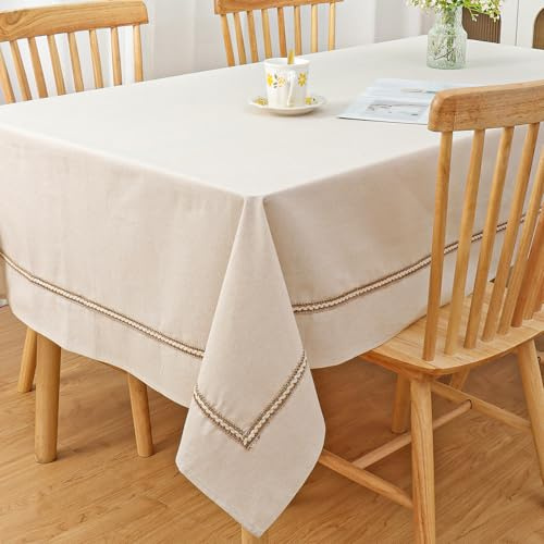 Demisland Leinen Optik Tischdecke 140x180 cm Beige Tischtuch Tafeldecke Abwaschbar Rechteckig Tischdeko Rechteckig Bankett Dekoration Ganzjährig für Wohnzimmer Esszimmer Balkon Garten