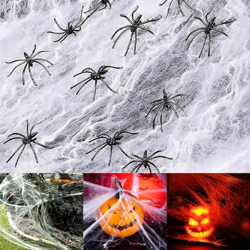 60g Decorazioni Di Halloween Di Ragnatele Estensibili Con 30 Ragni Falsi,Ragni Decorativi Riutilizzabili,Halloween All'Aperto Ragnatela Per Decorazioni Spaventose