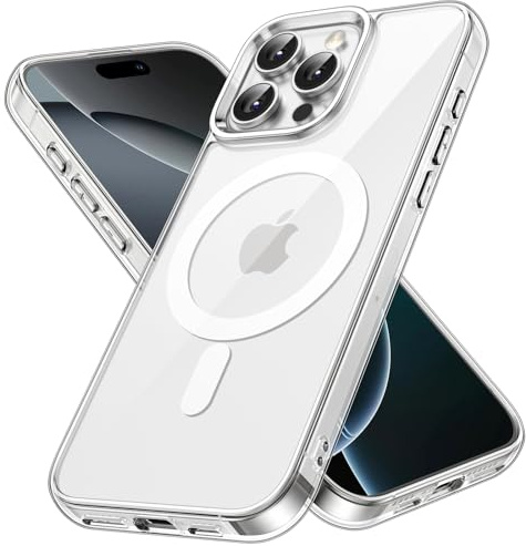 JETech Magnetisk Skal för iPhone 16 Pro Max 6,9-Tum Kompatibel med MagSafe, Stötsäker Telefon Bumper Case, Anti-Skrapa Genomskinlig Baksida (Klar)