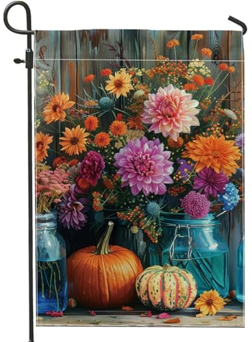 Drapeau de jardin floral dahlia d'automne - Orange et jaune - Décoration d'intérieur - Drapeau de jardin double face en toile de jute - Décoration de pelouse - 30,5 x 45,7 cm