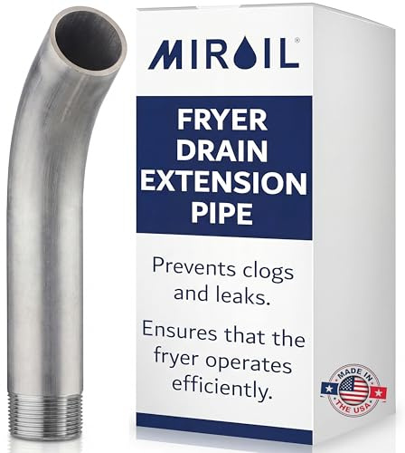 Deep Fryer Drain Pipe - Inner Diameter 1.25 (1.6 Outer) x 9.5 - Oil Fryer Drain Extension Pipe - Easy Installation - Curve Out Fitting for Pitco, Frymaster, ANETS, Vulcan-Hart - by MirOil 90295