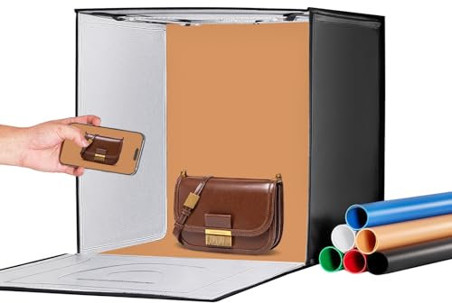 VEVOR Box Fotografico Studio Scatola Luminosa 60x60 cm, Kit Light Box 3000-5600K, Temperatura Colore Regolabile 160LED 6 Fondali, Scatola Luminosa Fotografica da Studio, Tenda per Studio Fotografico
