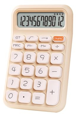 Ronyme Calculadora mecánica silenciosa de mano de 12 dígitos, pantalla grande de 5,8 x 3,6 pulgadas, calculadora de escritorio ergonómica para finanzas, beige