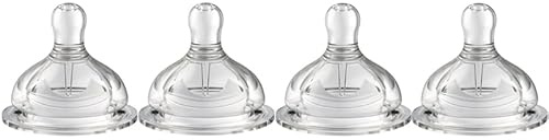 Oberni Sauger für Babyflaschen mit Größe 2, Langsamer Fluss Teats für Babys ab 3+ Monaten, BPA-frei, 4Pack