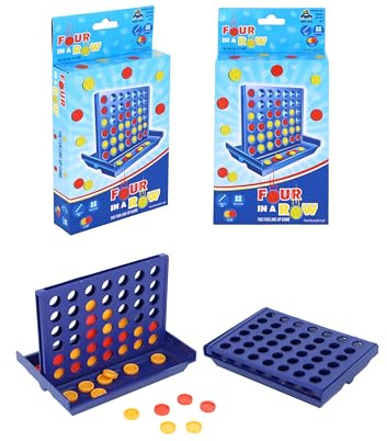 HENBRANDT 1 x Travel Size Four in a Row Line Connecting Game 13cm Mini Strategy Game 4-in-a-Line with 42 Discs Portable Family Fun Games Birthday Gift Stocking Fillers for Boys and Girls