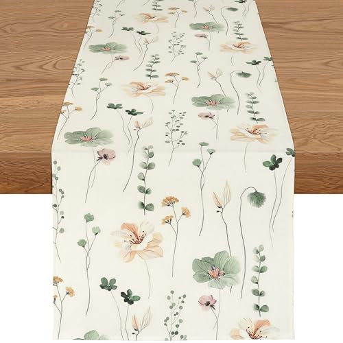 YCOLL Deko Sommer Pflanzen Blumen Tischläufer für Küche Esstisch - Wasserabweisend, Abwaschbar, Outdoor - für Esszimmer Party Dekoration