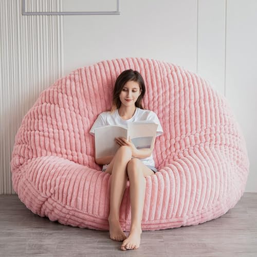 MAXYOYO Enorm sittsäckssäng, kvadratisk sittsäcksstol, stor soffa med konstpälsöverdrag och fluffig fyllning, för vuxna, par och gäster, Manchesterrosa (Corduroy-rosa), 180 x 180 cm