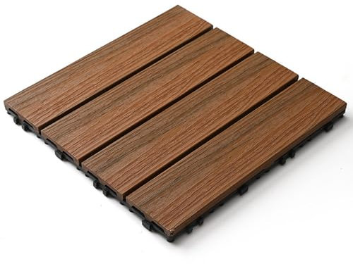 EPANO LXXW Wood-plastic interlocking floor tiles 8 Pieces Interlocking Plastic Wood Waterproof Decking For Garden, Terrace, Balcony, Lawn Composite Decking For Patio, Garden(Faux Teak)
