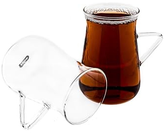 Teegläser-Set 6-teilig 200ml aus Borosilikatglas mit Henkel für heiß und kalt Getränke