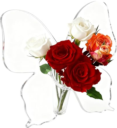 MARICROSEA Clear Butterfly Acrylic Vase Creative Butterfly Vase for Flowers Minimalist Art Decorative Vase for Table Centerpieces Wedding Party Home Decor Unique Gift for Mom