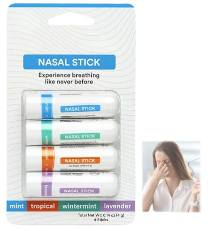 4 Pieces Nasal Stick,Natural Nasal Inhaler,Nasal Inhaler Stick,Nasal Inhaler Stick,Blocked Nose Relief,Refresh Mind,Natural Composition,Suitable For School,Work, Late Night Crowd