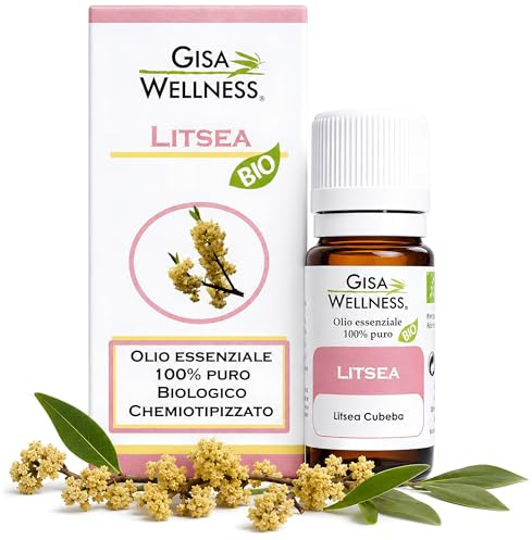 Olio Essenziale di Litsea Puro Bio 10ml, Olio Essenziale Litsea Profumo Ambiente Cubeba 100% Naturale per Aromaterapia e Diffusori, Made in Italy
