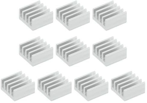 PATIKIL 9 x 9 x 5 mm kylfläns, 10 st aluminium kylkylare med blått termiskt klistermärke för CPU-chip FET IC effektförstärkare, vit