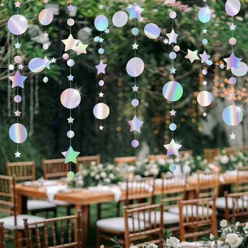 Schillernde Sterngirlande zum Aufhängen, 150 cm, glitzernde Luftschlangen, Girlande für Party, skurrile Papierdekoration für Erwachsenenfeiern, schillernde Farbe, Silber, 4 Stück