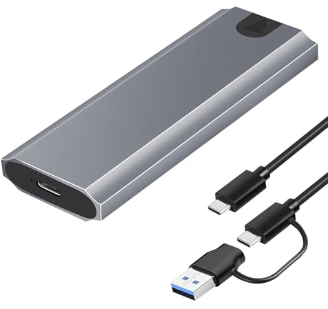 M.2 NVMe Gehäuse, SSD Gehäuse, NVME USB Adapter für NVMe/SATA SSDs 2230/2242/2260/2280, Werkzeuglose Installation bis zu 2TB, High Speed Transfers & Optimaler Schutz für Ihre SSD (mit 2-in-1 Kabel)