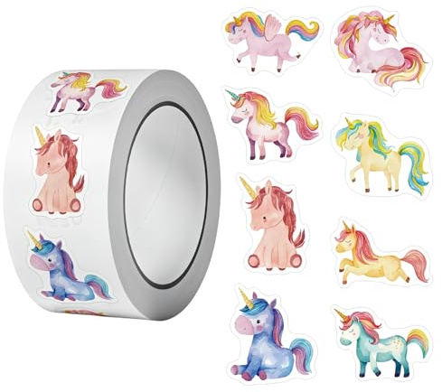QYHON 500 Stück Sticker – Runde Belohnungssticker für Kinder | Glitzer Sticker Einhorn & Pferde Aufkleber, Scrapbooking Einhorn Aufkleber, Für Schule, Einladung & Basteln