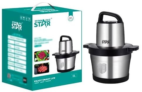 Winning Star Hachoir Électrique, Robot Culinaire Multifonction, 6L, 1000W, Argent et Noir