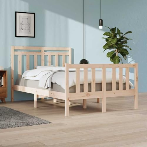 Qnhdfrt Massivholzbett 120x190 cm aus Kiefernholz mit Kopfteil und Sperrholzlatten Rustikales Design für Schlafzimmer Gästebett oder Jugendzimmer