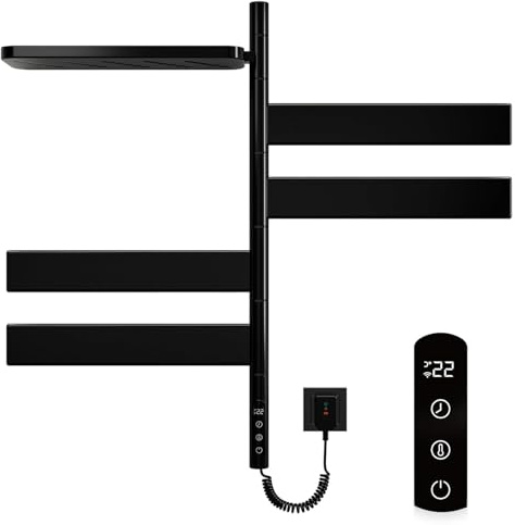Scaldasalviette Intelligente, radiatore scaldasalviette a Parete 760 × 450 mm, scaldasalviette con ripiano portaoggetti, termostato Intelligente Wi-Fi, Girevole a 180°(Right Plug)