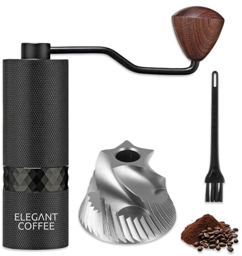Manual Coffee Grinder with Stainless Steel Conical Burr - Portable Hand Coffee Bean Grinder with Cleaning Brush - 20g Capacity - Adjustable Settings for Espresso, French Press, Pour Over - (Black)