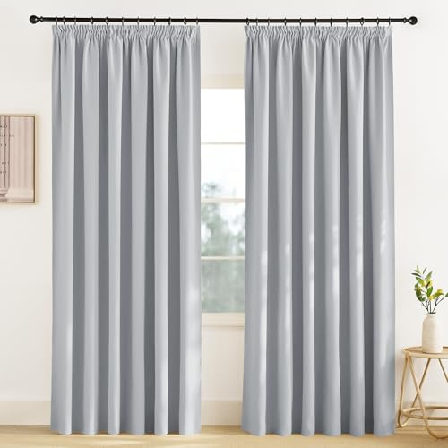 KGORGE Raumteiler Vorhang Blickdicht Thermovorhang Hitzeschutz Kräuselband | Hellgrau,1er Set,H245 x B200 cm,Thermo Vorhang gegen Hitze für Schienensystem,Verdunkelung,Sonnenschutz,für Wohnzimmer