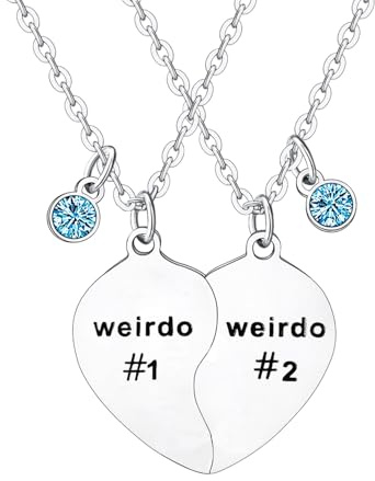 Tihnvk 2Pcs Friendship Gifts Weirdo 1 Weirdo 2 Matching Heart Necklace Gift for Friend Couple Christmas Birthday Gifts for Friend