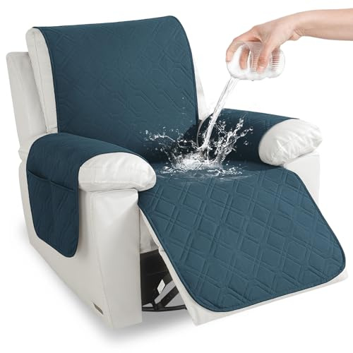 YSTELLAA Sesselschoner Wasserdichter 1 Sitzer, Sesselschoner Für Relaxsessel Mit Taschen, Sessel Bezug Anti-Rutsch Kratzfest, Sesselschoner, Für Kindern Und Haustieren, Dunkelgrün | Sesselbezug, rutschfest, mit Seitentaschen, Bezug für elektrischen Relaxsessel, waschbar