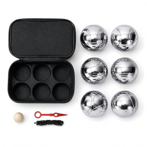 BURAKH 6 French Boules Petanque Set Chrome Stainless Steel Balls with Wooden Jack & Carry Case – Outdoor Garden Game for Family, Beach & Camping (Pack of 6)