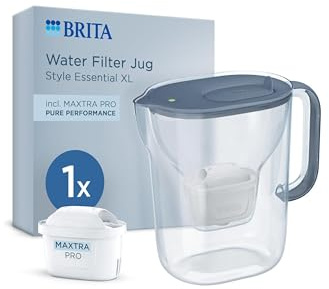 BRITA Jarra filtrante Style Essential XL (3.6L) incl. 1x EXPURE PERFORMANCE | Compatible con la puerta del frigorífico, con indicador LED, filtra impurezas y metales