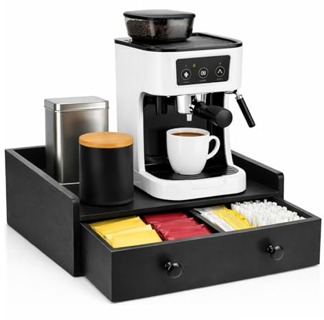 EVERGOODS Wooden Coffee Pod Storage Drawer, Coffee Capsule Holder (Black) | Tea Bag Organizer, 2 Drawer K Cup Storage Box Coffee Machine Stand for Kitchen Countertop, Holds 30 Pods, 32x26x13cm