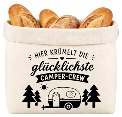 Camping Geschenke Camper-Crew Brotkorb, Faltbarer Brotkorb Stoff für Frühstück, Praktisches Wohnwagen Zubehör & Camping Zubehör, Geschenkkorb Aufbewahrung für Wohnmobil, 38x22x15cm