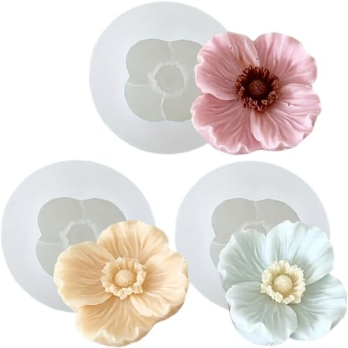 pekifaves 3 moules à bougies en silicone en forme de fleurs, 3D moules en silicone pour bougies en forme de fleurs, pour la fabrication artisanale de bougies et de savon, transparents | Moules en silicone pour bougies, fleurs, bougies, bougies, savon, bricolage - Transparent
