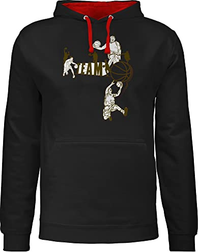 Pullover Herren Frauen Hoodie Kontrast zweifarbig - Trikot Ersatz Training - Basketball Team - M - Schwarz/Rot - kleidung jungen basketballer hoddies basketballspiel pullis für basketballfan hoodys