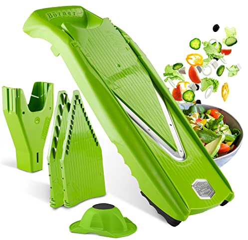 Börner Affettaverdure V5 (Set Iniziale) • Mandolina a V per Fette, Bastoncini & Cubetti di varie dimensioni • Tagliaverdure Regolabile con Lama a V in Acciaio Inox • Colore: Verde