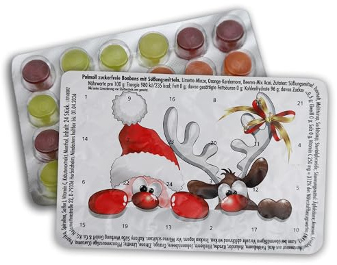Kleinster Adventskalender der Welt - Weihnachtsmann und Elch - Pulmoll - Bei Kauf von 3 Kalendern gibt's den 4. gratis