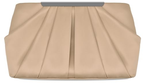 ROSA&ROSE Damen Clutch Elegante Kettentasche Handtasche Abendtasche für Party Braut Mädchen (Beige)
