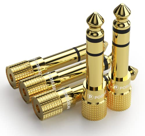 POSUGEAR Headphone Adapter (5 Pack), 3.5mm Female to 6.35mm Male Audio Jack, Gold Plated Stereo Plug Adaptor for Digital Devices