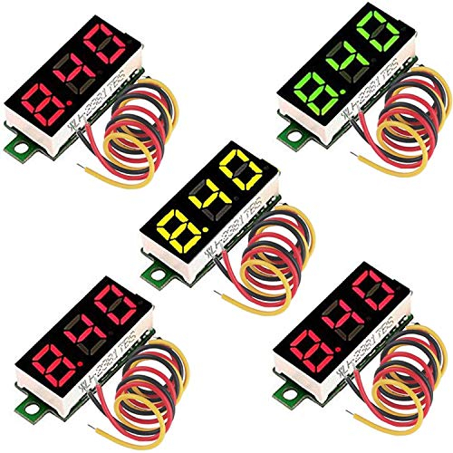 RUNCCI-YUN Mini Digital Voltmeter 0.28 inch Three-Wire DC 0-100V Voltage Gauge Tester, LED Mini Voltmeter Digital Voltage Display Panel Meter (5Pcs)
