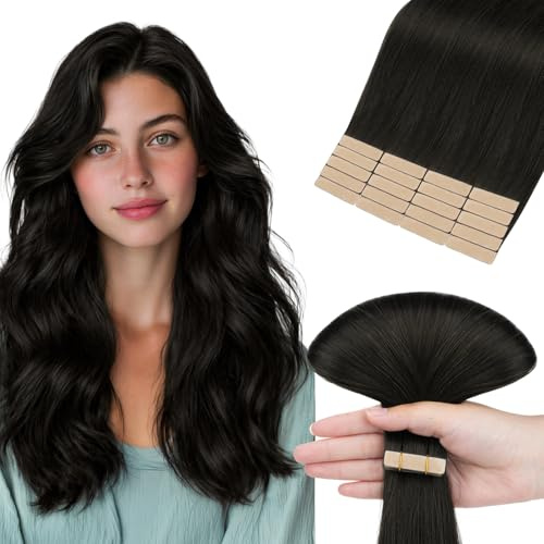hotbanana Tape in Extensions Echthaar, 35cm Tape Extensions Echthaar 14 Zoll 20 Stück 50g Natürliches Schwarz Echthaar Extensions Tape Gerade Remy Echthaar Tape Extensions