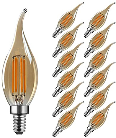 MAYCOLOR Glühbirne Kerze Vintage E14 LED 4W Ersetzt 40W, 400 lumen, Warmweiß 2700K, Glühbirne Retro, Edison Vintage Dekolampe Ideal für Nostalgie und Retro Beleuchtung, Amber Glas, 12er Pack