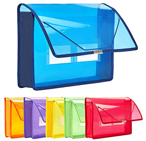 FANWU 6 Pack Plastic Expanding File Wallet Document Organizer with Flap and Cord Closure, Letter Size, 2.8 Expansion, Clear Colored Poly A4 Expandable File Folder for Home School & Office Storage