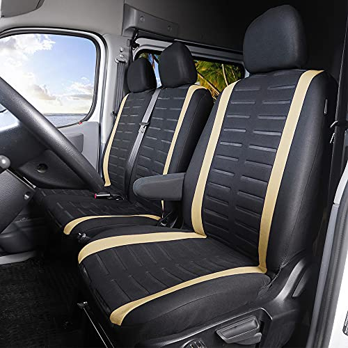TOYOUN Universal Transporter Autositzbezüge Set für Transporter LKW Vorn, Sitzbezüge Fahrersitz 2er Beifahrersitzbank Schonbezüge Lieferwagen Vordersitzbezüg 1+2,Beige