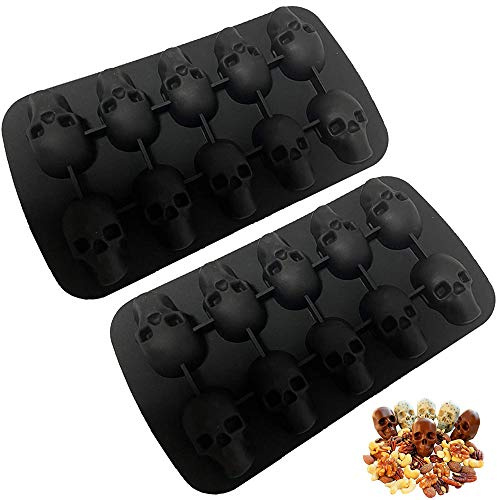 2 Stück Eiswürfelförmige Totenkopf, 3D-Schädel Silikon Eiswürfel, Schädel Eiswürfelform Form, geeignet für Whisky, Cocktails und alle Getränke (10 Zellen)