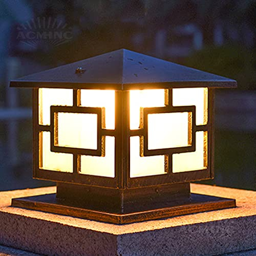ACMHNC Sockelleuchte Außen Antik, Außenleuchte Anthrazit Vintage in Antikem Look, E27 Pollerleuchte Aus Aluminium Und Acryl, IP54 Gartenlampe, Hof Garten Gehwege Einfahrten Wegeleuchte,Schwarz,15CM