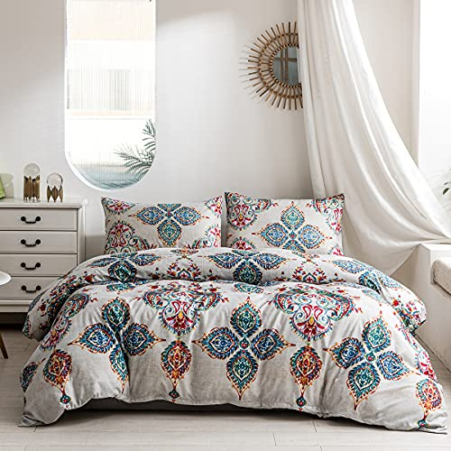 Damier Bettwäsche 155x220cm Türkis Bohemian Indische Mandala Böhmisch Bettbezug Set 2 Teilig Microfaser Deckenbezug mit Verdecktem Reißverschluss und Kopfkissenbezug 80 x 80cm