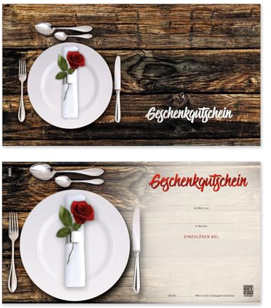 GESCHENKGUTSCHEINcom by POS-HAUER. 10 Gutscheine, blanko zum selber Ausfüllen. Für Gasthaus Gasthof Hotel Gastronomie.