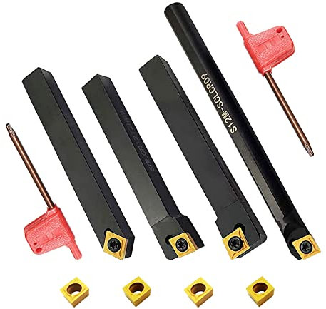 Drehmaschinen-Drehwerkzeughalter Bit-Set S12M-SCLCR09 SCLCR1212H09 SCLCL1212H09 SCMCN1212H09 mit 4 indizierbaren Hartmetalldreheinsätzen CCMT32.51/CCMT09T304 + 2 Schraubenschlüssel