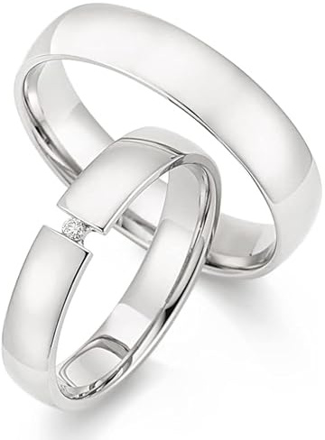 123traumringe Eheringe in 925 Silber I Partnerringe mit Etui & Gravur I Damenring mit 1 Brillant I Ringgröße 50-62 mm oder 54-72 mm I Verlobungsringe in 4/5 mm Breite & 1,5 mm Stärke I S91
