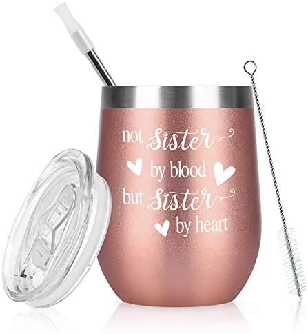 Livole Beste Freundin Geschenke für Mädchen, Frauen, Schwester Geschenk Weihnachten, 12oz 350ml Kaffeebecher mit spruch Not Sister By Blood But Sister By Heart, Edelstahl Weinbecher, Geschenkbox